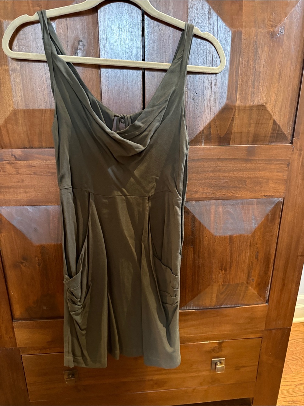 Women’s Olive Green Sleeveless Draped Neck Dress